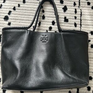 Black leather Tory Burch tote- great condition.